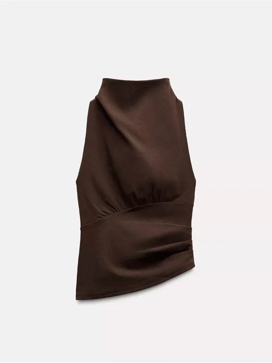 NWOT Zara Open Back Halter Top Brown - Picture 3 of 11